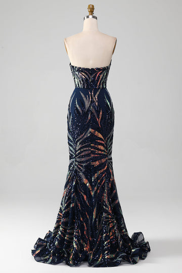 Sparkly Navy Mermaid Sequins Long Ball Prom Dress